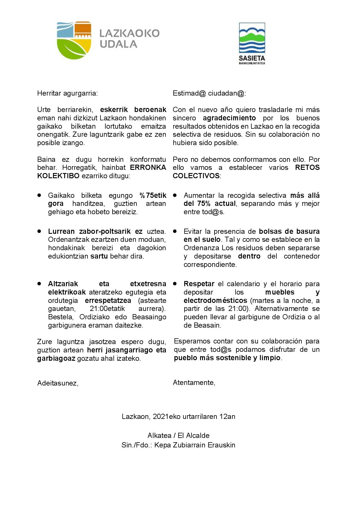 LAZKAOKO UDALA Prentsa oharra Lazkaoko Udalak eta Sasieta Mankomunitateak herritarrei dei egin diete hondakinen page 001