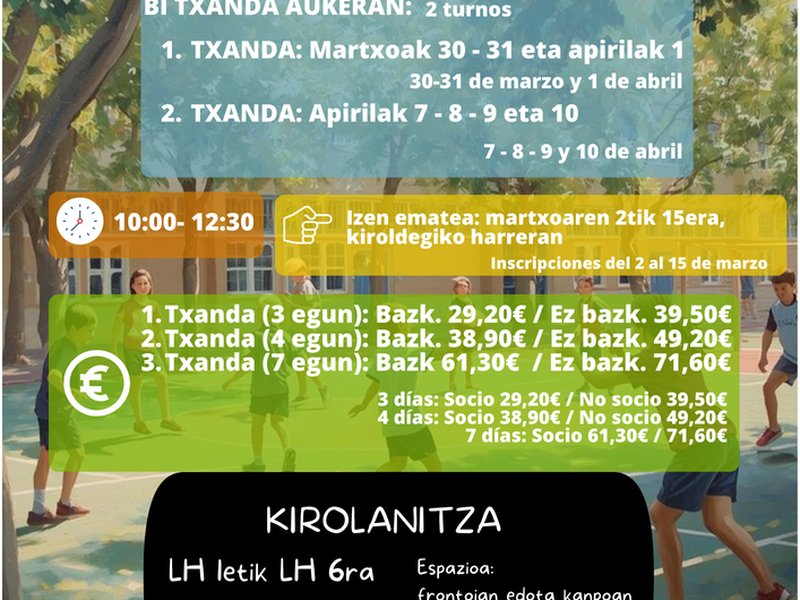 Lazkaok Aste Santuko kirol anitzeko zerbitzurako izen-ematea zabaldu du