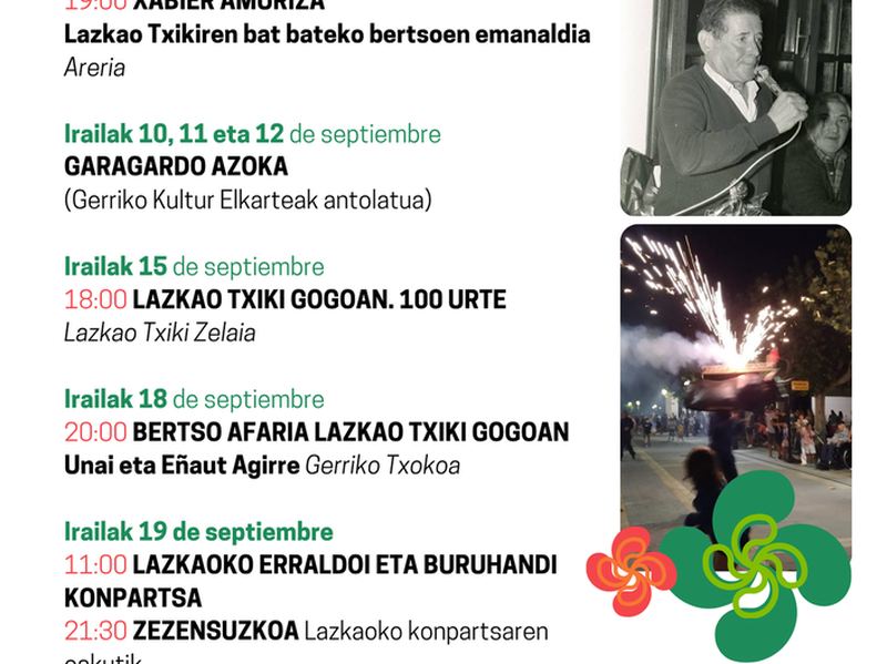 Lazkaoko San Migelak kulturaren, musikaren eta topaketen inguruan ospatuko dira irailaren 4tik 29ra Lazkaoko San Migelak kulturaren, musikaren eta topaketen inguruan ospatuko dira irailaren 4tik 29ra